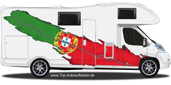 Wohnmobil Aufkleber Portugalflagge auf Fahrzeugseite von Wohnmobil