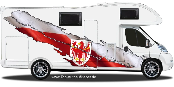 Wohnmobil Aufkleber Südtirol auf Fahrzeugseite von Wohnmobil