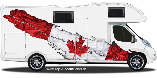 Wohnmobil Flagge Kanada auf Fahrzeugseite von Wohnmobil