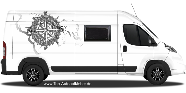 Preview: Auto Klebefolie Windrose mit Weltkarte | Set für beide Fahrzeugseiten