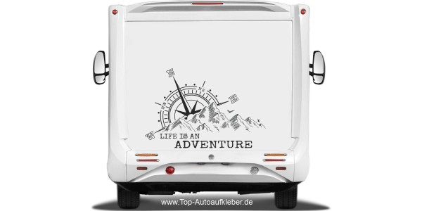 Preview: Wohnmobil Sticker Life is an adventure mit Bergen Preview: Wohnmobil Sticker Life is an adventure mit Bergen