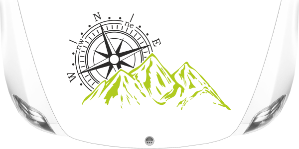 Preview: Wohnmobilaufkleber Berge und Kompass Preview: Wohnmobilaufkleber Berge und Kompass