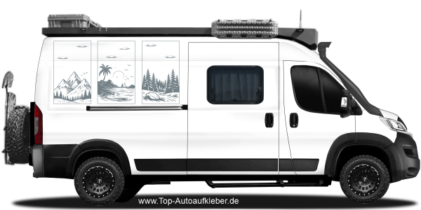 Wohnmobilaufkleber Berge und Meer | Set für beide Fahrzeugseiten