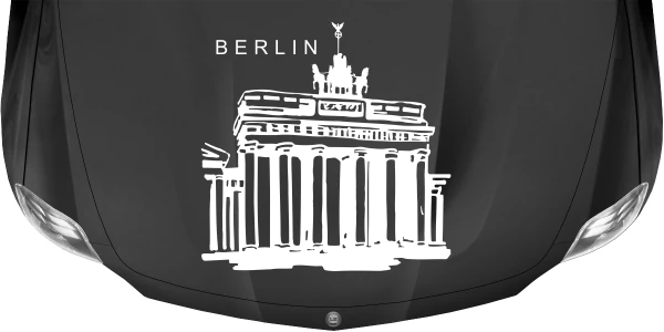 Wohnmobilaufkleber Berlin Brandenburger Tor auf dunkler Motorhaube - Ansicht Farbauswahl