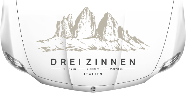 Preview: Wohnmobilaufkleber Drei Zinnen auf heller Motorhaube