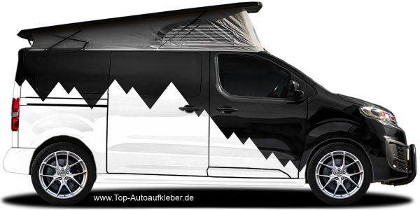 Preview: Wohnmobilaufkleber Geometrische Bergkette auf dunklem Reisemobil - Ansicht Farbauswahl