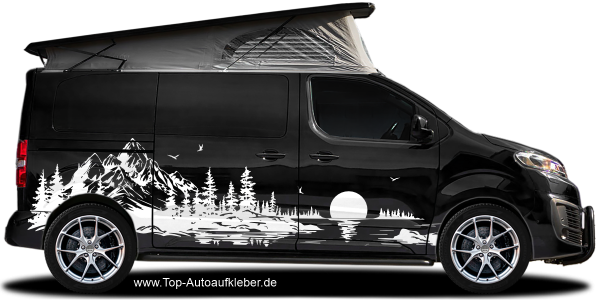 Preview: Wohnmobilaufkleber Landschaft mit Bergsee | Set für beide Fahrzeugseiten Preview: Wohnmobilaufkleber Landschaft mit Bergsee | Set für beide Fahrzeugseiten