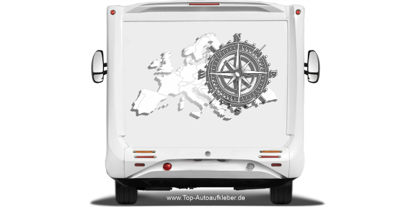 Preview: Europa Wohnmobilaufkleber mit Kompass Preview: Europa Wohnmobilaufkleber mit Kompass