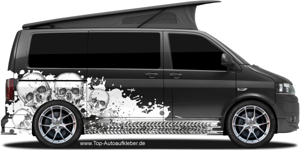 Wohnmobilaufkleber Skulls und Farbkleckse | Set für beide Fahrzeugseiten