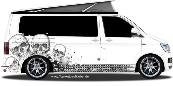 Wohnmobilaufkleber Skulls und Farbkleckse | Set für beide Fahrzeugseiten
