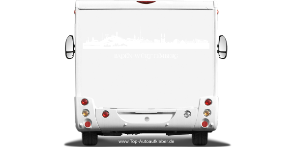 Preview: Wohnmobilaufkleber Skyline Baden-Württemberg auf hellem Wohnmobil - Ansicht Farbauswahl