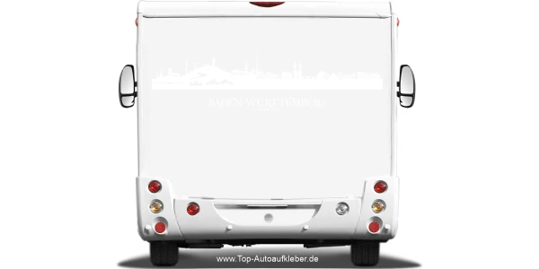 Wohnmobilaufkleber Skyline Baden-Württemberg auf hellem Wohnmobil - Ansicht Farbauswahl