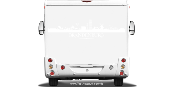 Preview: Wohnmobilaufkleber Skyline Brandenburg auf hellem Wohnmobil - Ansicht Farbauswahl