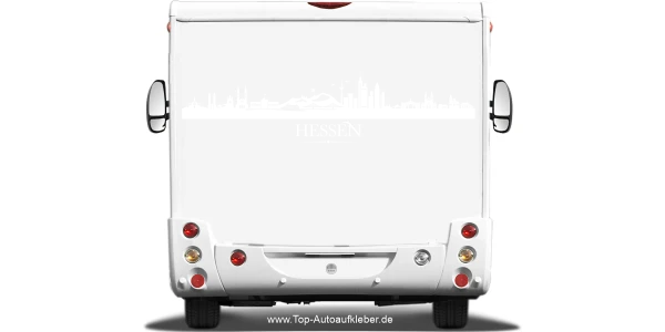 Wohnmobilaufkleber Skyline Hessen auf hellem Wohnmobil - Ansicht Farbauswahl