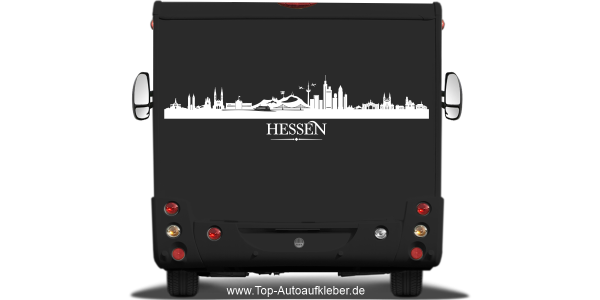 Preview: Wohnmobilaufkleber Skyline Hessen auf dunklem Wohnmobil - Ansicht Farbauswahl