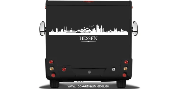 Wohnmobilaufkleber Skyline Hessen auf dunklem Wohnmobil - Ansicht Farbauswahl