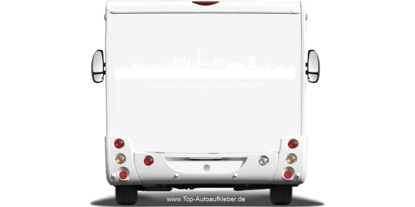 Wohnmobilaufkleber Skyline Mecklenburg-Vorpommern auf hellem Wohnmobil - Ansicht Farbauswahl