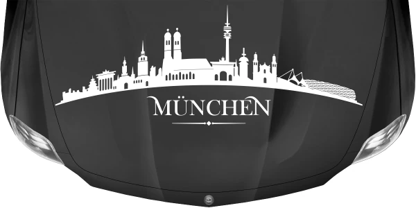 Münchner Skyline als Wohnmobilaufkleber auf dunkler Motorhaube - Ansicht Farbauswahl