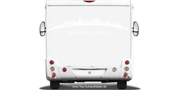 Preview: Wohnmobilaufkleber Skyline von Nordrhein-Westfalen auf hellem Wohnmobil - Ansicht Farbauswahl