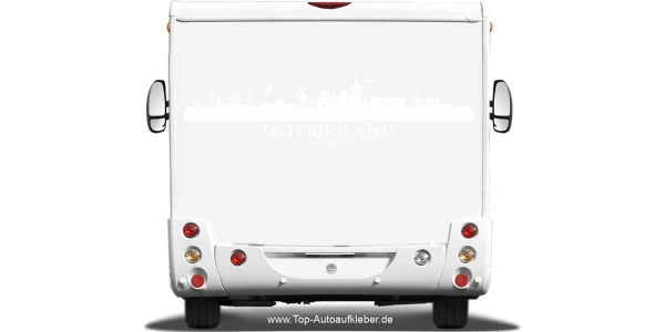 Wohnmobilaufkleber Skyline Ostfriesland auf hellem Wohnmobil - Ansicht Farbauswahl