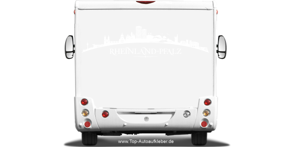 Preview: Wohnmobilaufkleber Skyline Rheinland-Pfalz auf hellem Wohnmobil - Ansicht Farbauswahl