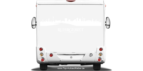 Preview: Wohnmobilaufkleber Skyline Ruhrgebiet auf hellem Wohnmobil - Ansicht Farbauswahl