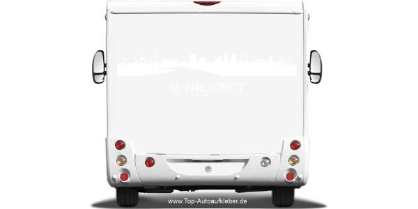 Wohnmobilaufkleber Skyline Ruhrgebiet  auf hellem Wohnmobil - Ansicht Farbauswahl