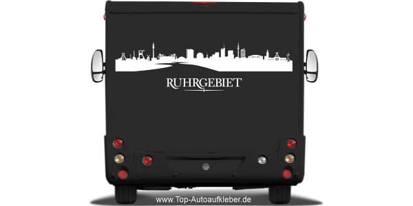 Preview: Wohnmobilaufkleber Skyline Ruhrgebiet auf dunklem Wohnmobil - Ansicht Farbauswahl