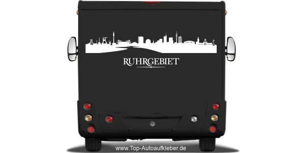 Wohnmobilaufkleber Skyline Ruhrgebiet  auf dunklem Wohnmobil - Ansicht Farbauswahl