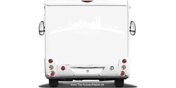 Wohnmobilaufkleber Skyline Saarland auf hellem Wohnmobil - Ansicht Farbauswahl