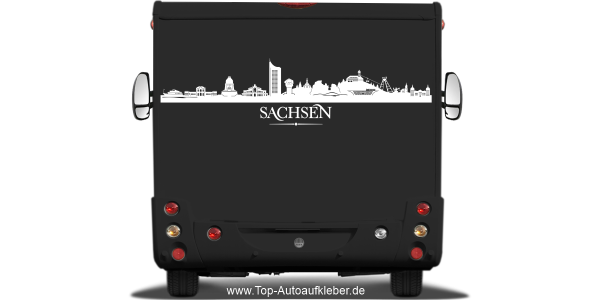 Preview: Wohnmobilaufkleber Skyline Sachsen auf dunklem Wohnmobil - Ansicht Farbauswahl