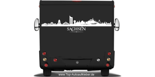 Wohnmobilaufkleber Skyline Sachsen auf dunklem Wohnmobil - Ansicht Farbauswahl