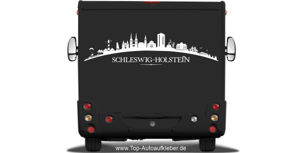Preview: Wohnmobilaufkleber Skyline Schleswig-Holstein auf dunklem Wohnmobil - Ansicht Farbauswahl