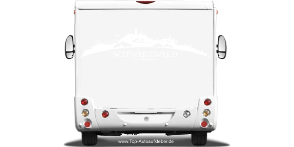 Wohnmobilaufkleber Skyline Schwarzwald auf hellem Wohnmobil - Ansicht Farbauswahl