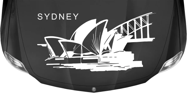 Wohnmobilaufkleber Sydney auf dunkler Motorhaube - Ansicht Farbauswahl