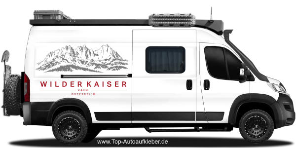 Preview: Wohnmobilaufkleber Wilder Kaiser auf hellem Campervan