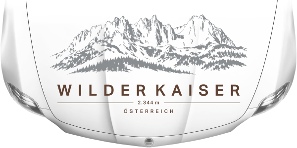 Preview: Wohnmobilaufkleber Wilder Kaiser auf heller Motorhaube