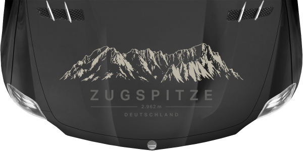 Preview: Wohnmobilaufkleber Zugspitze auf dunkler Motorhaube