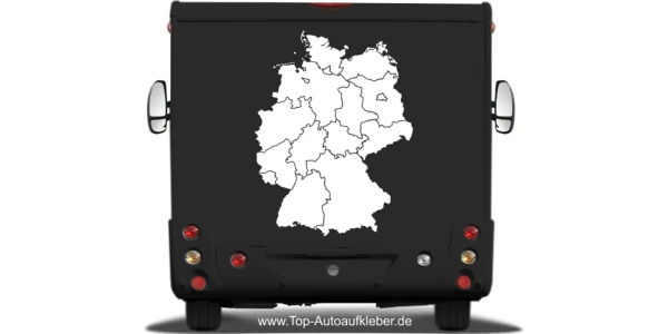 Wohnmobildekor Deutschland Karte auf schwarzem Fahrzeug in Wunschfarbe