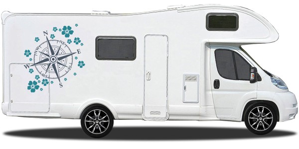 Preview: Wohnwagen Dekor Kompass mit Blumen Preview: Wohnwagen Dekor Kompass mit Blumen