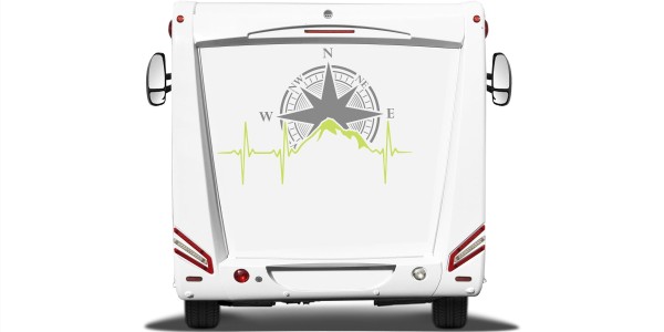 Aufkleber fürs Wohnmobil mit Kompass und Bergen