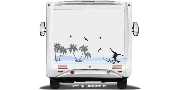 Wohnmobildekor Surfer und Palmen