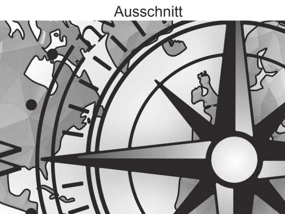 Wohnmobildekor Weltkarte mit Windrose - Ansicht Ausschnitt und Farbauswahl