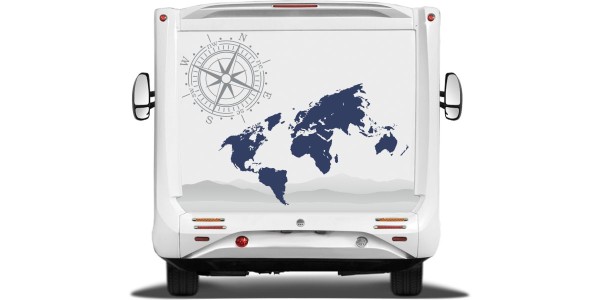Wohnmobildekor Windrose mit Weltkarte