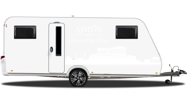 Wohnmobilsticker Skyline Athen auf hellem Wohnwagen - Ansicht Farbauswahl