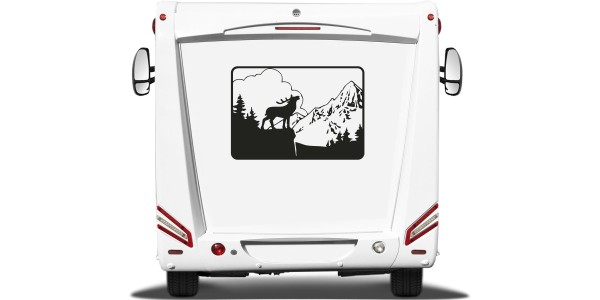 Klebefolie für Wohnmobil mit Bergpanorama und Hirsch