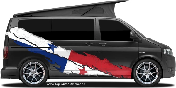 Wohnmobilsticker Flagge von Panama auf Fahrzeugseite von dunklem Camper Van