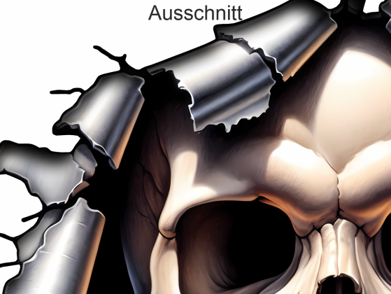 Wohnwagenaufkleber Riss im Blech mit Schädel - Ansicht Ausschnitt