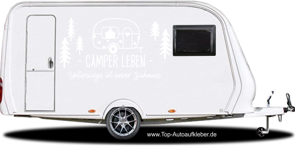 Preview: Wohnwagenaufkleber Unterwegs ist unser Zuhause Preview: Wohnwagenaufkleber Unterwegs ist unser Zuhause