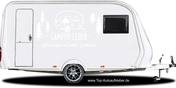 Wohnwagenaufkleber Unterwegs ist unser Zuhause